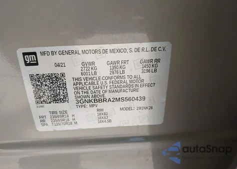 2021 Chevrolet Blazer Fwd 1Lt z USA, uszkodzony, nr VIN 3GNKBBRA2MS560439